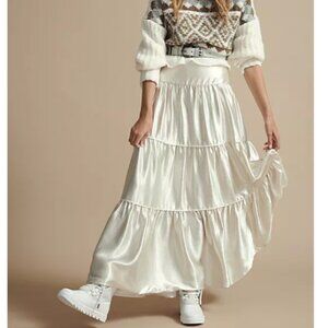 Free People White Moonbeam Tiered Maxi Skirt